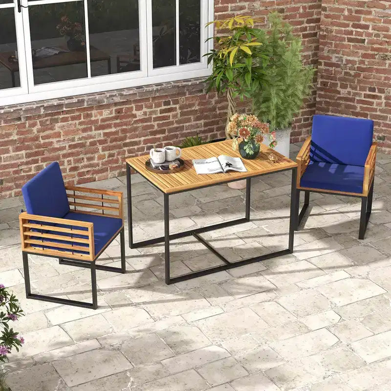 Costway Ensemble Table à Manger de Patio 3 Pièces avec Chaises Bistro Grande Table Basse Coussins d'Assise