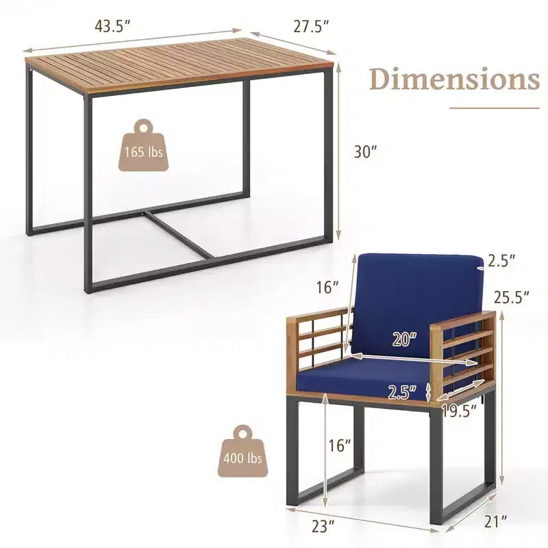 Costway Ensemble Table à Manger de Patio 3 Pièces avec Chaises Bistro Grande Table Basse Coussins d'Assise