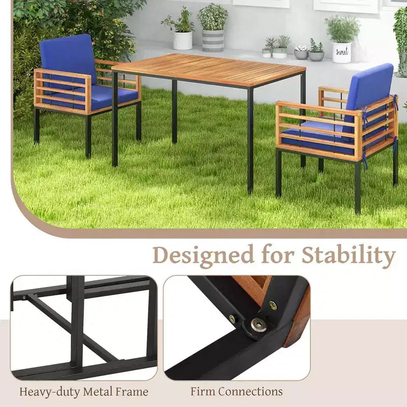 Costway Ensemble Table à Manger de Patio 3 Pièces avec Chaises Bistro Grande Table Basse Coussins d'Assise