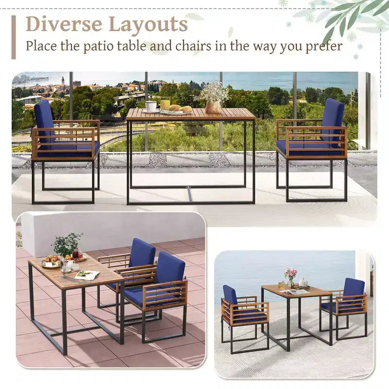Costway Ensemble Table à Manger de Patio 3 Pièces avec Chaises Bistro Grande Table Basse Coussins d'Assise