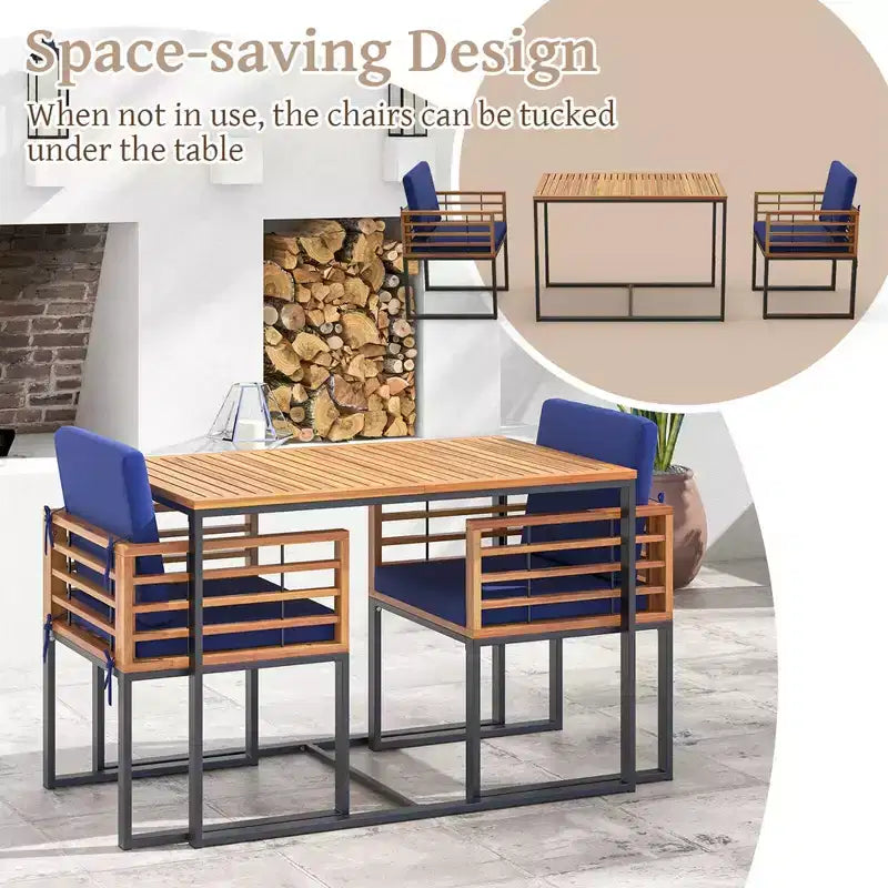 Costway Ensemble Table à Manger de Patio 3 Pièces avec Chaises Bistro Grande Table Basse Coussins d'Assise