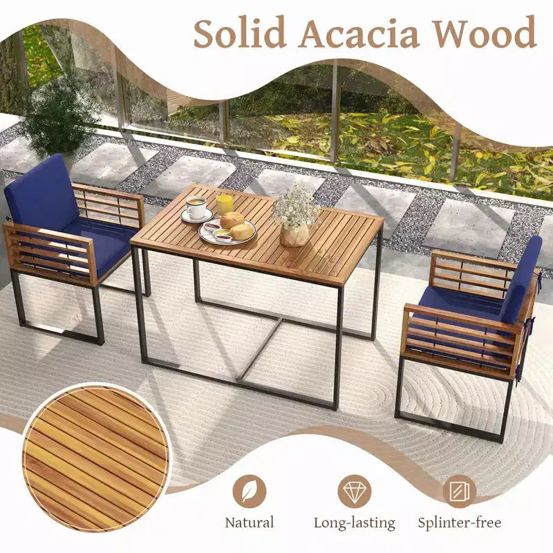 Costway Ensemble Table à Manger de Patio 3 Pièces avec Chaises Bistro Grande Table Basse Coussins d'Assise
