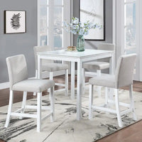Ensemble de salle à manger moderne 5 pièces avec table carrée hauteur comptoir et 4 chaises rembourrées