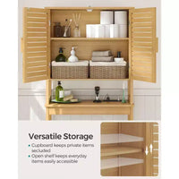 Meuble de Rangement au-Dessus des Toilettes SONGMICS, Armoire avec Étagère Intérieure Réglable et Barre Stabilisatrice Inférieure, Étagère WC, Beige Naturel