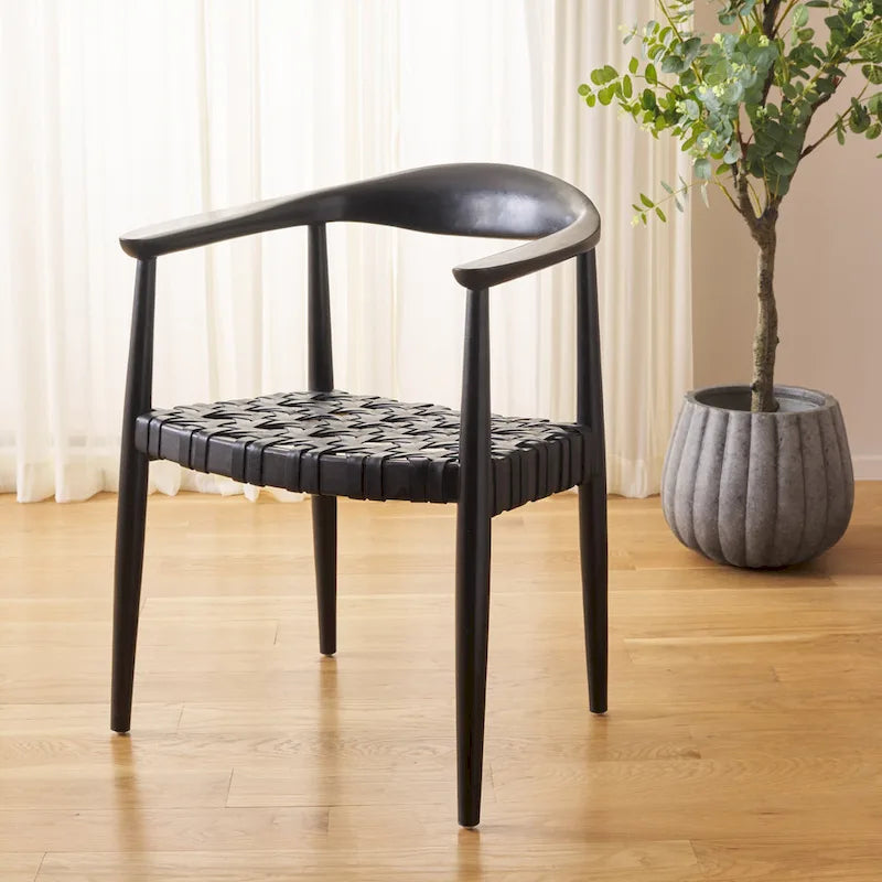 SAFAVIEH Birtie - Fauteuil d'appoint en cuir tressé et bois massif (entièrement assemblé) - L63,5 x P55,9 x H55,9 cm - 25l.x22P.x22H.
