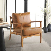 SAFAVIEH Donie - Fauteuil d'appoint en bois massif avec coussin (entièrement assemblé) - 28 po. l x 33 po. P x 34 po. H - 28Wx33Dx34H