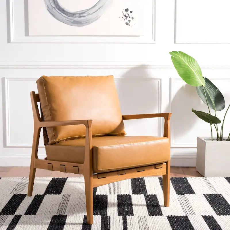 SAFAVIEH Donie - Fauteuil d'appoint en bois massif avec coussin (entièrement assemblé) - 28 po. l x 33 po. P x 34 po. H - 28Wx33Dx34H