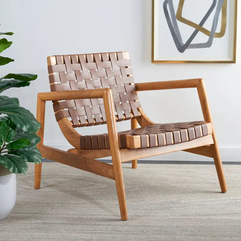 SAFAVIEH Vena Fauteuil d'appoint en cuir tressé - 30 L x 28 P x 28 H - 30Lx28Px28H
