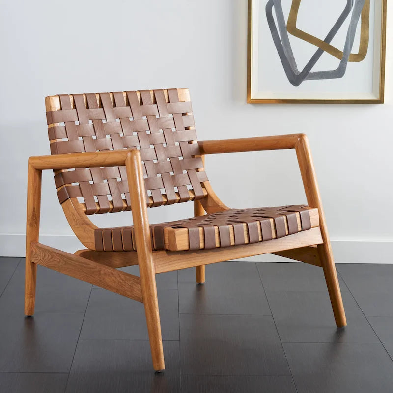 SAFAVIEH Vena Fauteuil d'appoint en cuir tressé - 30 L x 28 P x 28 H - 30Lx28Px28H