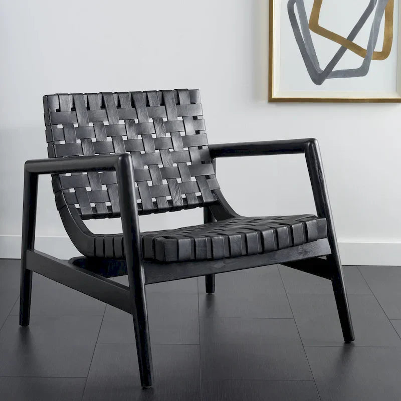 SAFAVIEH Vena Fauteuil d'appoint en cuir tressé - 30 L x 28 P x 28 H - 30Lx28Px28H