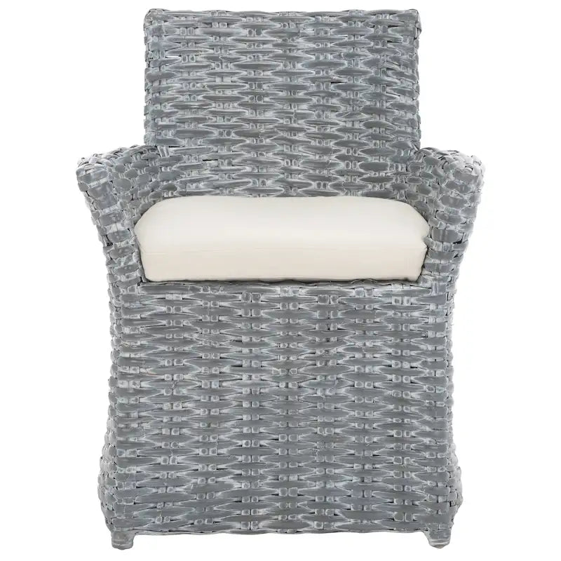 Fauteuil SAFAVIEH Ginny en osier gris délavé – 28 L x 24 P x 33 H – 28Wx24Dx33H