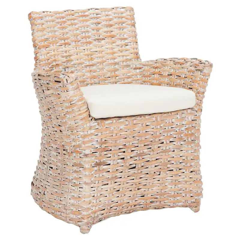 Fauteuil SAFAVIEH Ginny en osier gris délavé – 28 L x 24 P x 33 H – 28Wx24Dx33H