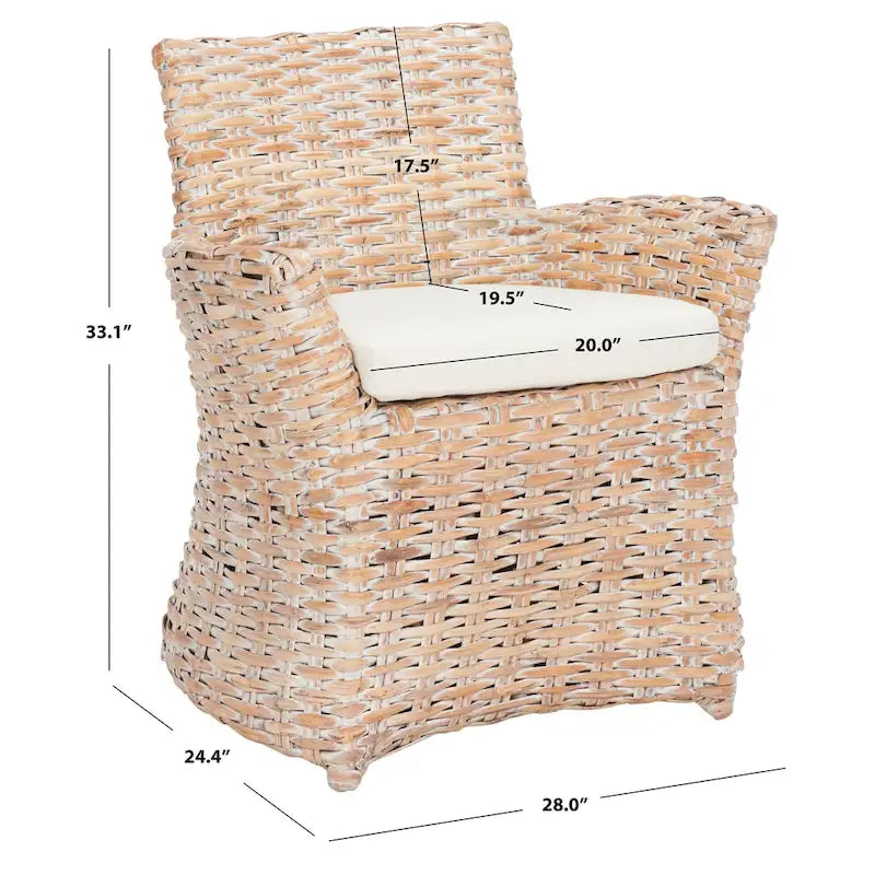 Fauteuil SAFAVIEH Ginny en osier gris délavé – 28 L x 24 P x 33 H – 28Wx24Dx33H