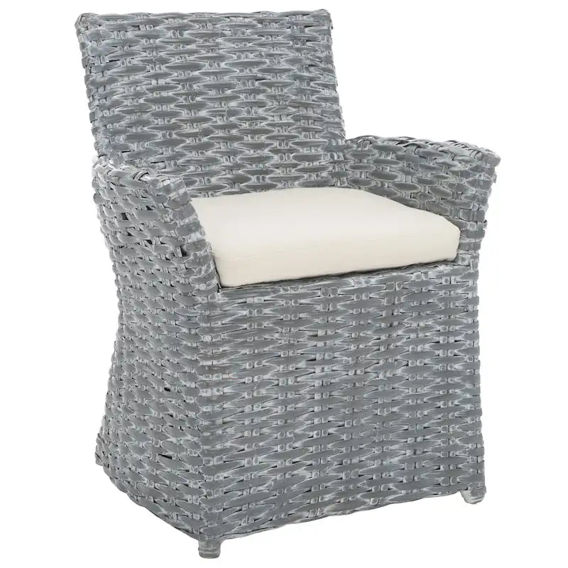 Fauteuil SAFAVIEH Ginny en osier gris délavé – 28 L x 24 P x 33 H – 28Wx24Dx33H