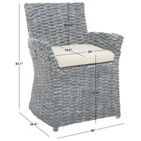 Fauteuil SAFAVIEH Ginny en osier gris délavé – 28 L x 24 P x 33 H – 28Wx24Dx33H