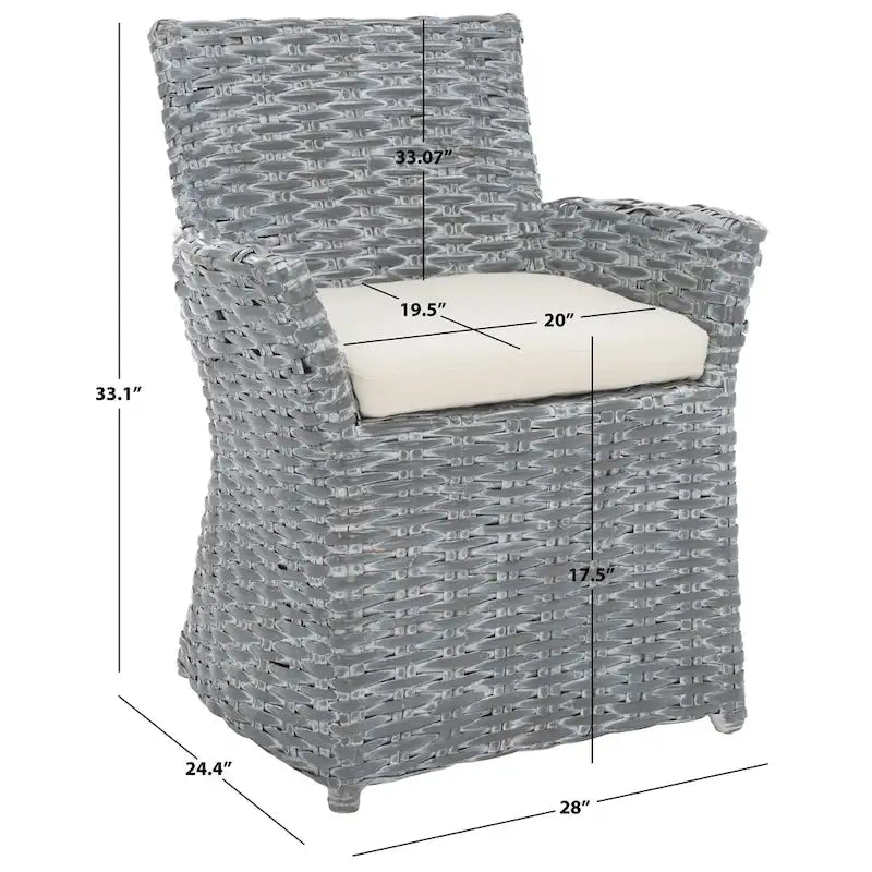 Fauteuil SAFAVIEH Ginny en osier gris délavé – 28 L x 24 P x 33 H – 28Wx24Dx33H