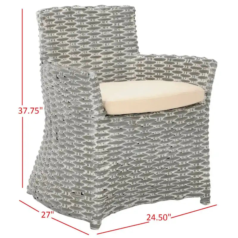 Fauteuil SAFAVIEH Ginny en osier gris délavé – 28 L x 24 P x 33 H – 28Wx24Dx33H