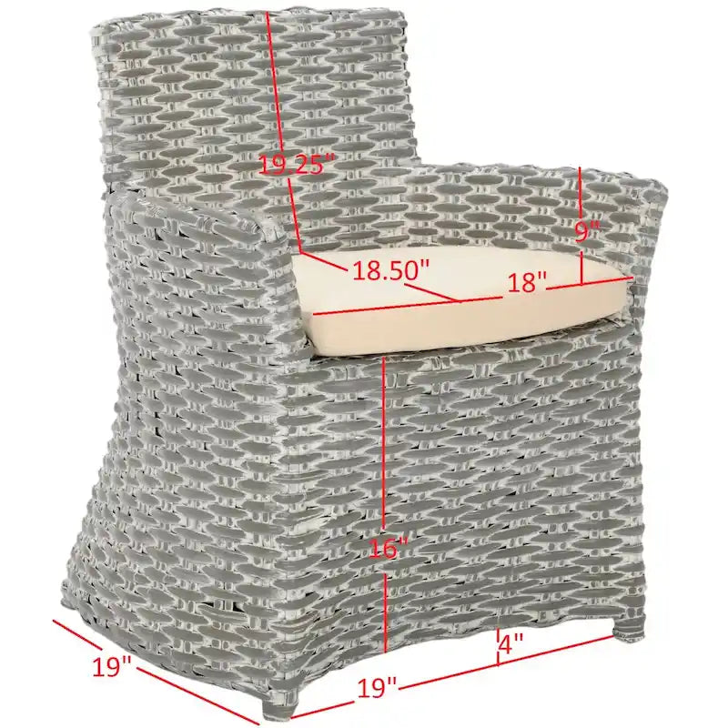 Fauteuil SAFAVIEH Ginny en osier gris délavé – 28 L x 24 P x 33 H – 28Wx24Dx33H