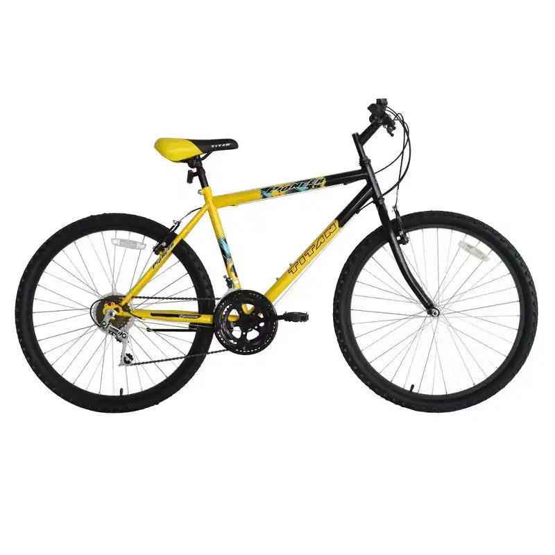 Vélo tout-terrain Titan Bikes Pioneer 12 vitesses pour hommes avec freins à tirage, jaune