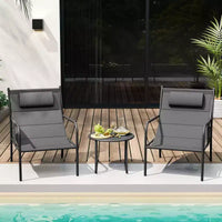 Costway Ensemble Bistro d'extérieur 3 pièces, Tissu d'assise Respirant et Appui-tête Confortable en Métal pour Jardin