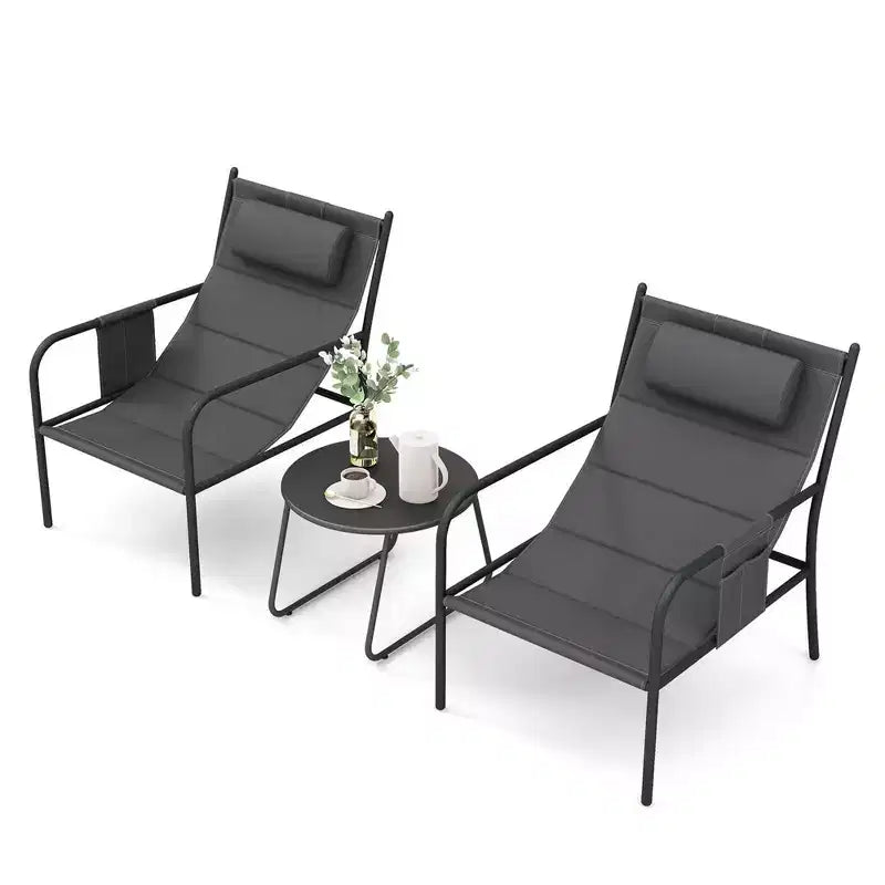 Costway Ensemble Bistro d'extérieur 3 pièces, Tissu d'assise Respirant et Appui-tête Confortable en Métal pour Jardin
