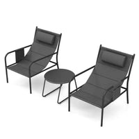 Costway Ensemble Bistro d'extérieur 3 pièces, Tissu d'assise Respirant et Appui-tête Confortable en Métal pour Jardin