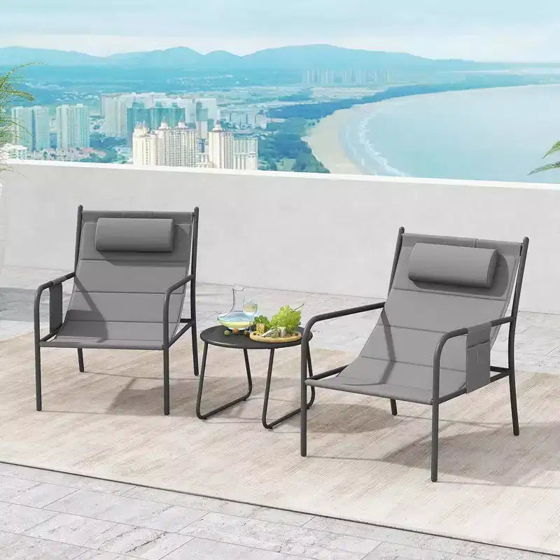 Costway Ensemble Bistro d'extérieur 3 pièces, Tissu d'assise Respirant et Appui-tête Confortable en Métal pour Jardin