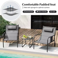 Costway Ensemble Bistro d'extérieur 3 pièces, Tissu d'assise Respirant et Appui-tête Confortable en Métal pour Jardin