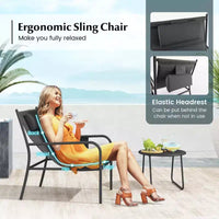 Costway Ensemble Bistro d'extérieur 3 pièces, Tissu d'assise Respirant et Appui-tête Confortable en Métal pour Jardin