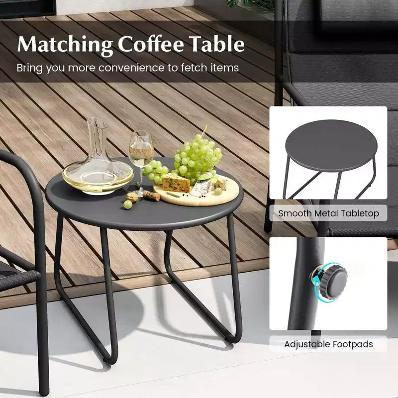 Costway Ensemble Bistro d'extérieur 3 pièces, Tissu d'assise Respirant et Appui-tête Confortable en Métal pour Jardin