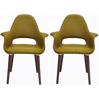 Lot de 2 fauteuils modernes rembourrés en tissu organique avec pieds en bois noyer brun foncé pour salle à manger, bureau ou fauteuil d'appoint