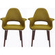 Lot de 2 fauteuils modernes rembourrés en tissu organique avec pieds en bois noyer brun foncé pour salle à manger, bureau ou fauteuil d'appoint