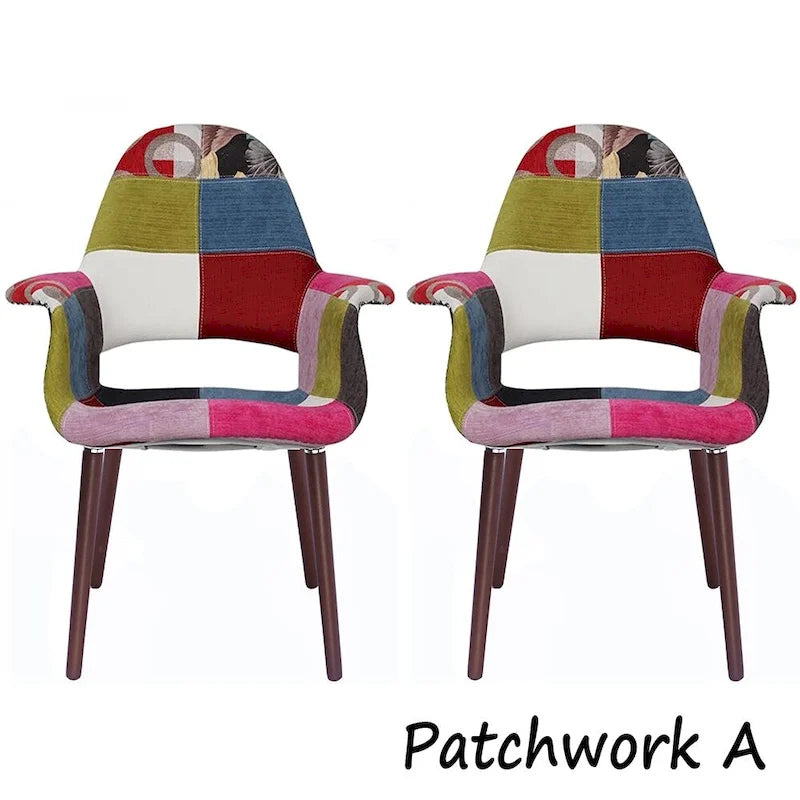 Lot de 2 fauteuils modernes rembourrés en tissu organique avec pieds en bois noyer brun foncé pour salle à manger, bureau ou fauteuil d'appoint