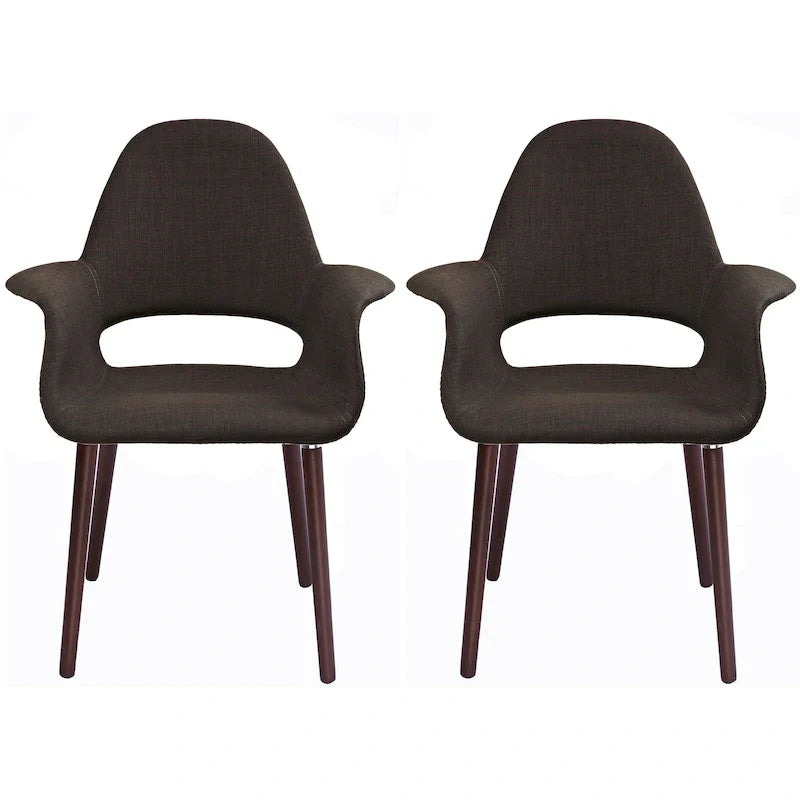 Lot de 2 fauteuils modernes rembourrés en tissu organique avec pieds en bois noyer brun foncé pour salle à manger, bureau ou fauteuil d'appoint