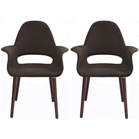 Lot de 2 fauteuils modernes rembourrés en tissu organique avec pieds en bois noyer brun foncé pour salle à manger, bureau ou fauteuil d'appoint