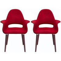 Lot de 2 fauteuils modernes rembourrés en tissu organique avec pieds en bois noyer brun foncé pour salle à manger, bureau ou fauteuil d'appoint