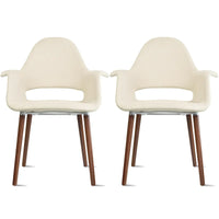 Lot de 2 fauteuils modernes rembourrés en tissu organique avec pieds en bois noyer brun foncé pour salle à manger, bureau ou fauteuil d'appoint