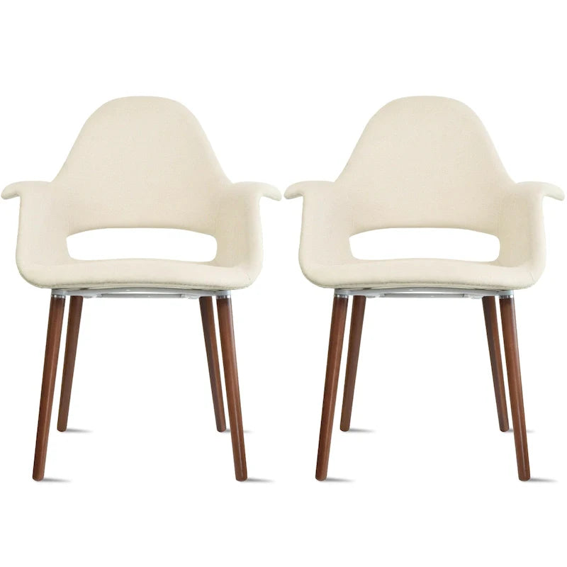 Lot de 2 fauteuils modernes rembourrés en tissu organique avec pieds en bois noyer brun foncé pour salle à manger, bureau ou fauteuil d'appoint