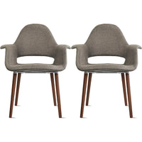 Lot de 2 fauteuils modernes rembourrés en tissu organique avec pieds en bois noyer brun foncé pour salle à manger, bureau ou fauteuil d'appoint