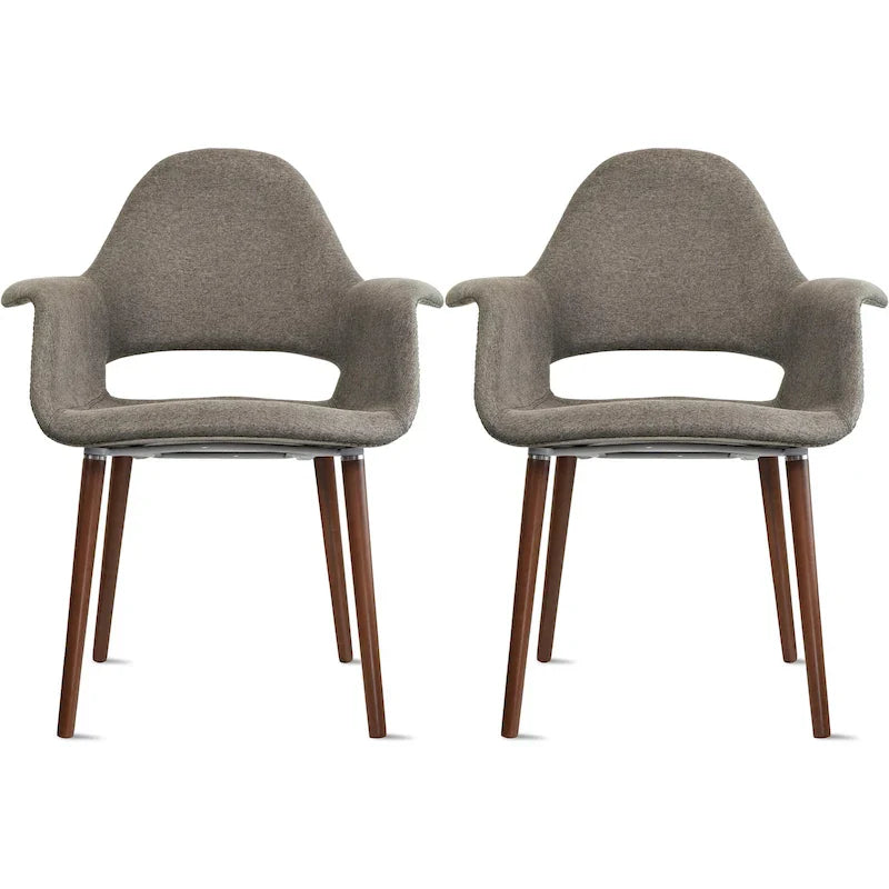 Lot de 2 fauteuils modernes rembourrés en tissu organique avec pieds en bois noyer brun foncé pour salle à manger, bureau ou fauteuil d'appoint