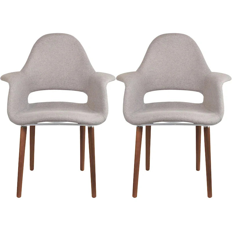 Lot de 2 fauteuils modernes rembourrés en tissu organique avec pieds en bois noyer brun foncé pour salle à manger, bureau ou fauteuil d'appoint