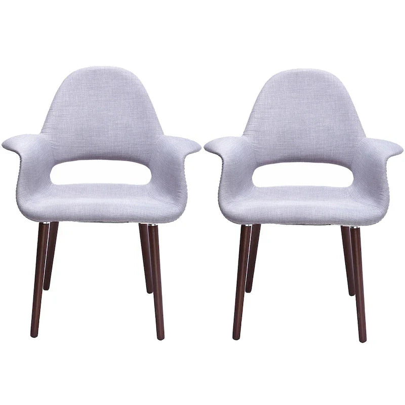 Lot de 2 fauteuils modernes rembourrés en tissu organique avec pieds en bois noyer brun foncé pour salle à manger, bureau ou fauteuil d'appoint