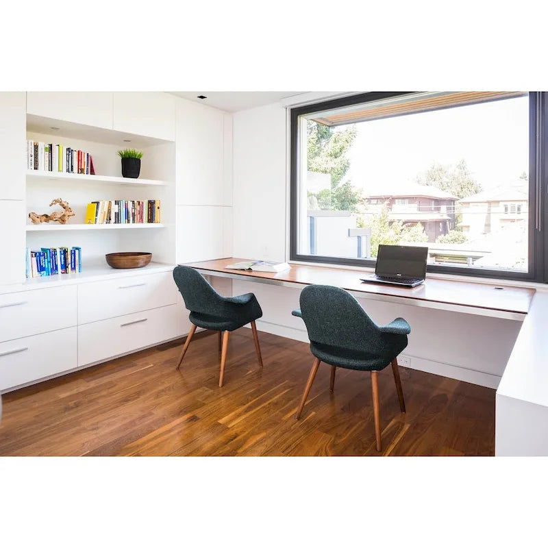 Lot de 2 fauteuils modernes rembourrés en tissu organique avec pieds en bois noyer brun foncé pour salle à manger, bureau ou fauteuil d'appoint