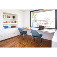 Lot de 2 fauteuils modernes rembourrés en tissu organique avec pieds en bois noyer brun foncé pour salle à manger, bureau ou fauteuil d'appoint