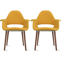 Lot de 2 fauteuils modernes rembourrés en tissu organique avec pieds en bois noyer brun foncé pour salle à manger, bureau ou fauteuil d'appoint