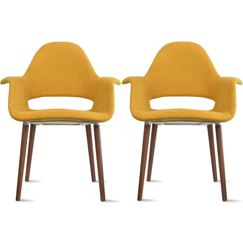 Lot de 2 fauteuils modernes rembourrés en tissu organique avec pieds en bois noyer brun foncé pour salle à manger, bureau ou fauteuil d'appoint