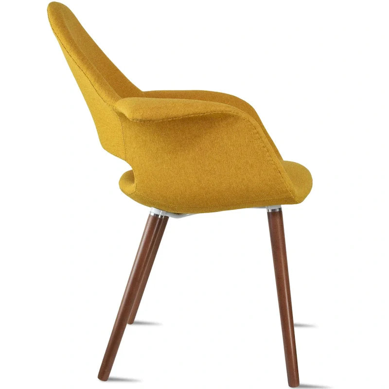 Lot de 2 fauteuils modernes rembourrés en tissu organique avec pieds en bois noyer brun foncé pour salle à manger, bureau ou fauteuil d'appoint