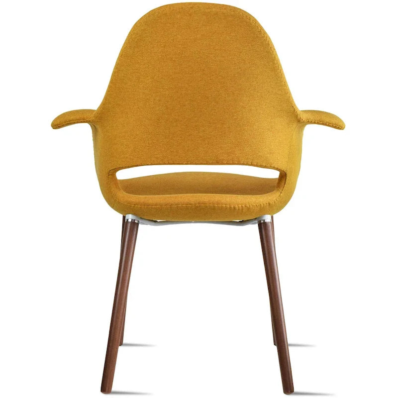 Lot de 2 fauteuils modernes rembourrés en tissu organique avec pieds en bois noyer brun foncé pour salle à manger, bureau ou fauteuil d'appoint
