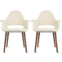Lot de 2 fauteuils modernes rembourrés en tissu organique avec pieds en bois noyer brun foncé pour salle à manger, bureau ou fauteuil d'appoint