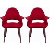Lot de 2 fauteuils modernes rembourrés en tissu organique avec pieds en bois noyer brun foncé pour salle à manger, bureau ou fauteuil d'appoint